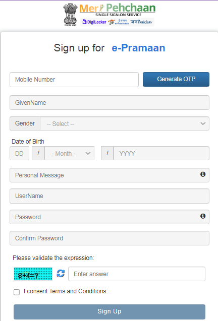 E Pramaan Registration