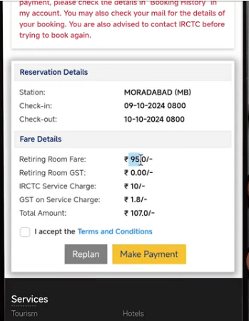 IRCTC Retiring Room Booking Online 2025