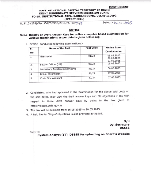 DSSSB Answer Key 2025