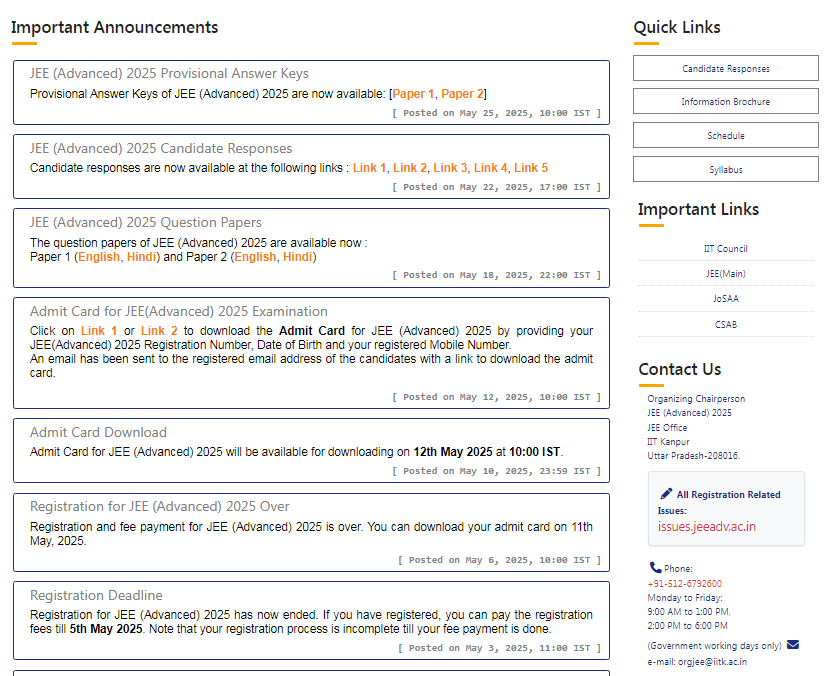 JEE Advanced Answer Key 2025