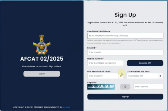 AFCAT 2 2025 Application Form