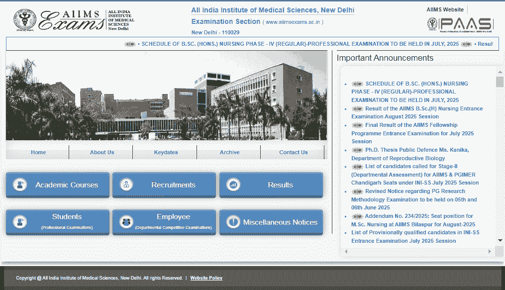 AIIMS BSc Nursing Result 2025
