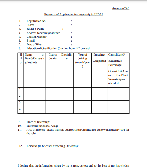 UIDAI Aadhaar Internship