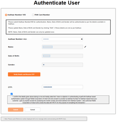 IRCTC Aadhaar Link