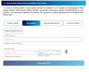 Book an Appointment at Registrar run Aadhaar Seva Kendra