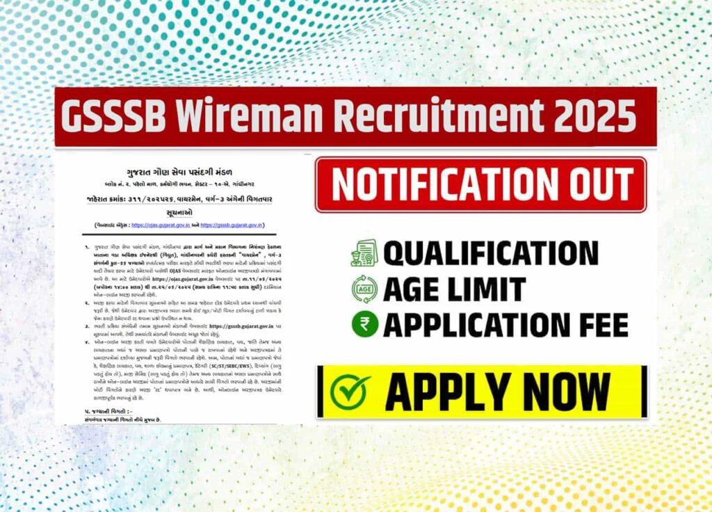 GSSSB Wireman Recruitment 2025