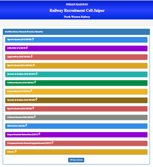 RRC NWR Jaipur Sports Quota Recruitment 2025