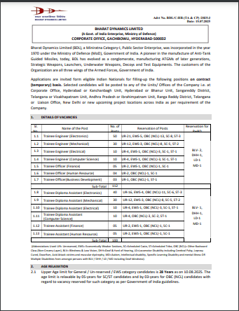 BDL Recruitment 2025 Official Notification Screenshot.