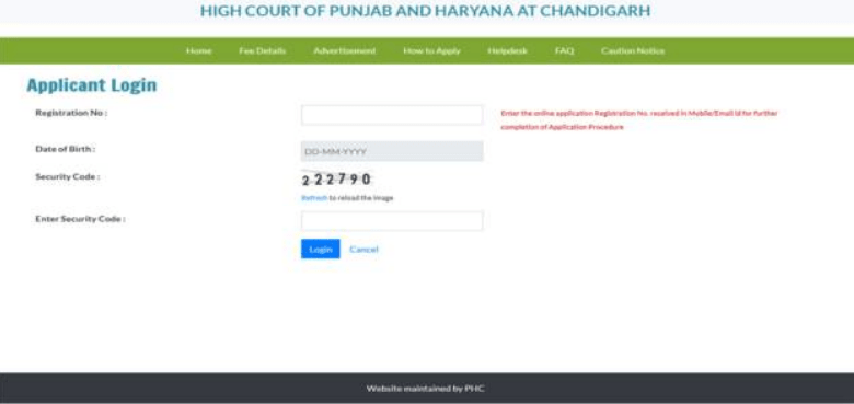 Punjab & Haryana High Court Reader Recruitment 2025 Official Website Screenshot.