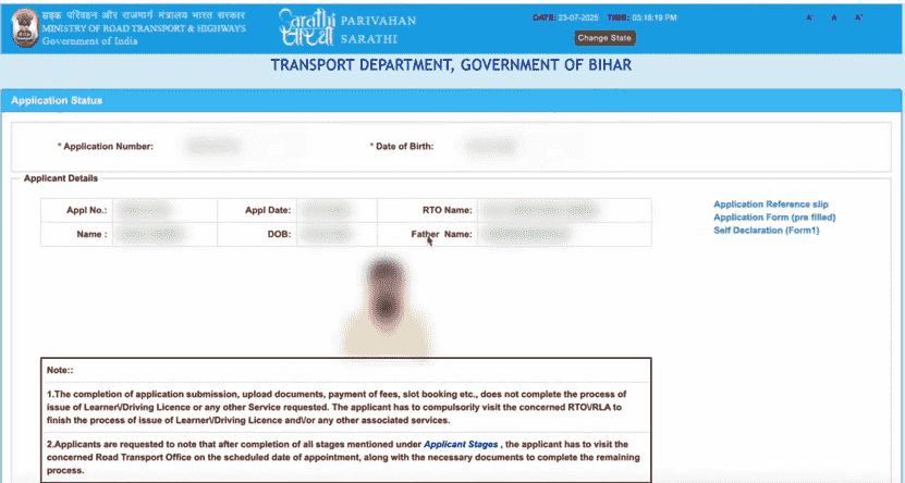 DL Online Apply After LL Official Website Screenshot.