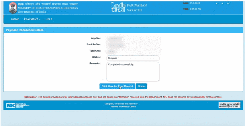 DL Online Apply After LL Official Website Screenshot.