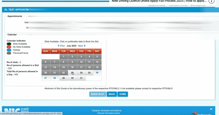 DL Online Apply After LL Official Website Screenshot.