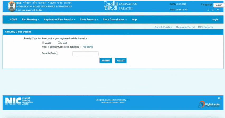 DL Online Apply After LL Official Website Screenshot.