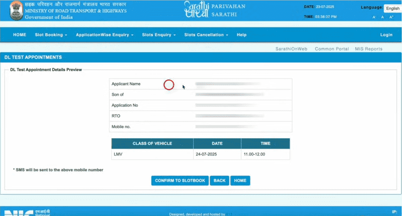 DL Online Apply After LL Official Website Screenshot.