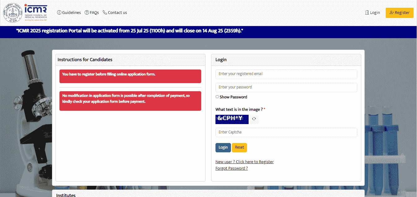 ICMR-NIRT Recruitment 2025 Official Website Screenshot.
