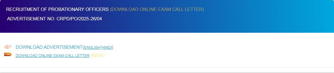 SBI PO Prelims Admit Card 2025 Official Website Screenshot.