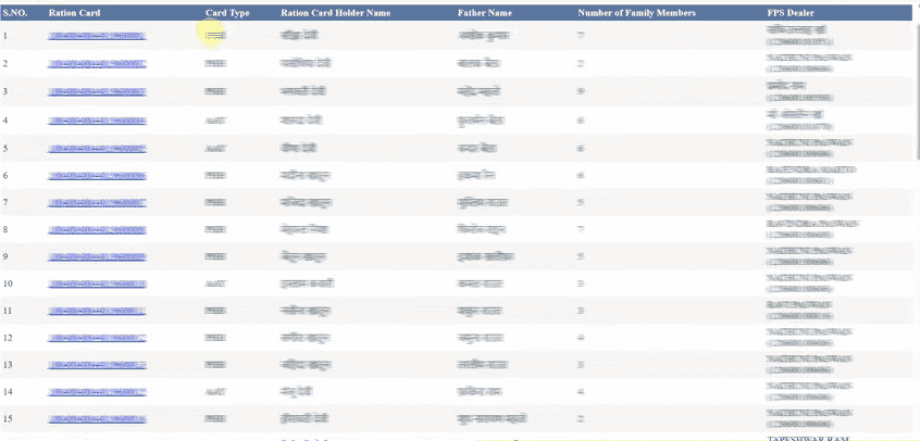 Bihar Ration Card Online Download Official Website Screenshot.