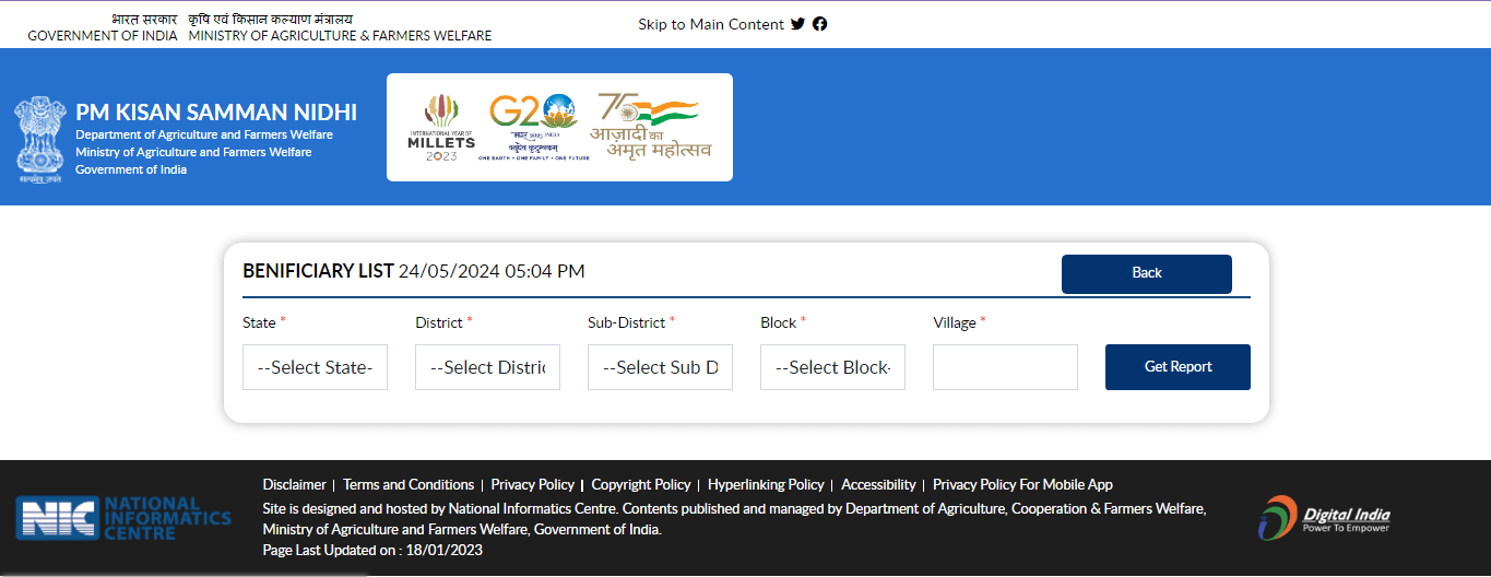 PM Kisan Beneficiary List 2025 Official Website Screenshot.