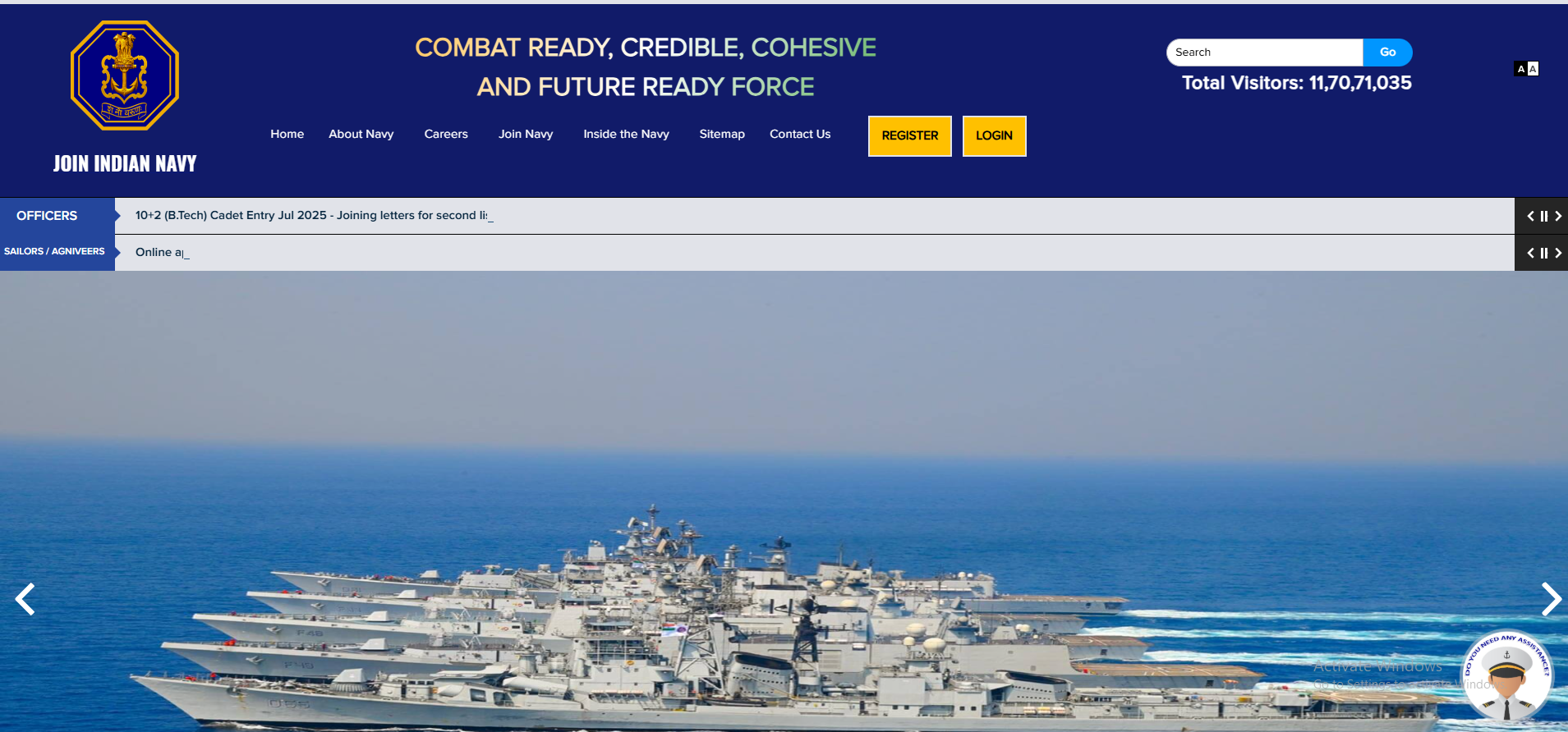 Indian Navy Recruitment 2025 Official Website Screenshot.