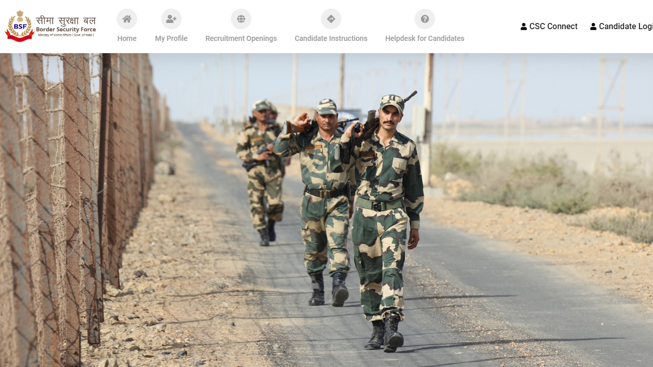 BSF Constable Tradesmen Recruitment 2025 Official Website Screenshot.