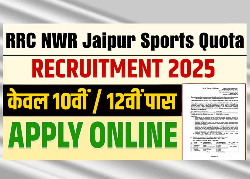 RRC NWR Jaipur Sports Quota Recruitment 2025: