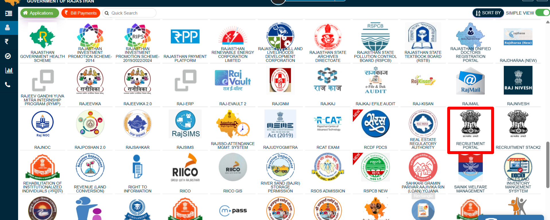 Rajasthan SSO Portal Dashboard
