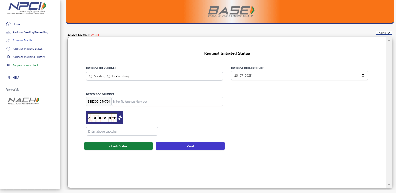 Bank Account Aadhaar Seeding Online 2025 Official Website Screenshot.