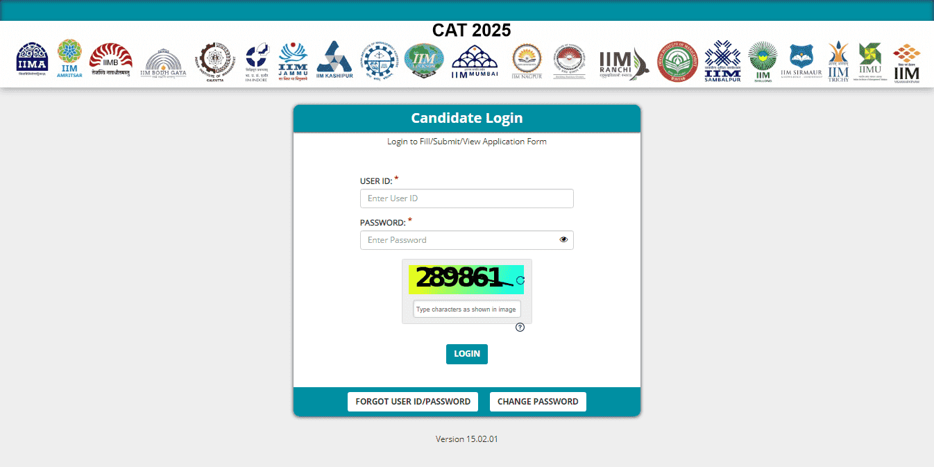 CAT Exam 2025 Official Website Screenshot.