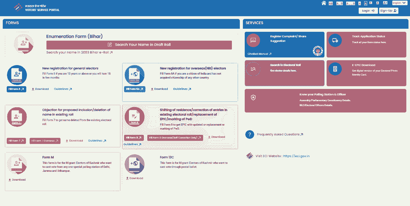 Bihar Draft Voter List 2025 Official Website Screenshot.