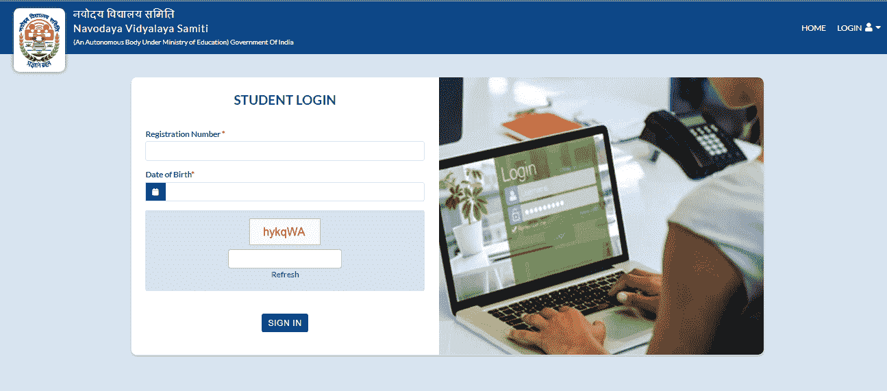 NVS Class 11th Admission Form 2025 Official Website Screenshot.