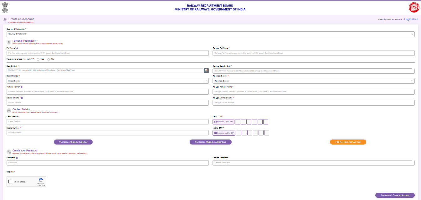 RRB Section Controller Recruitment 2025 Official Website Screenshot.