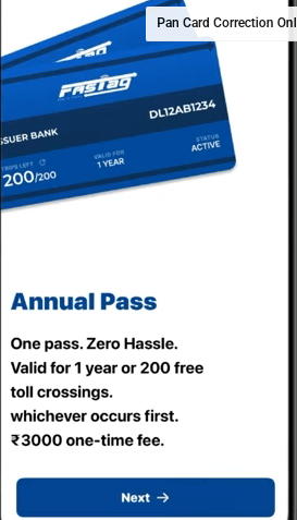 Fastag Annual Pass Apply Online Screenshot.