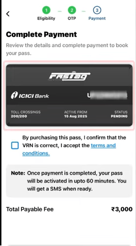 Fastag Annual Pass Apply Online Screenshot.