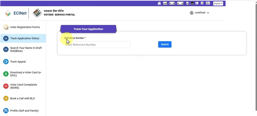 Voter Card Status Check Online Official Website Screenshot.