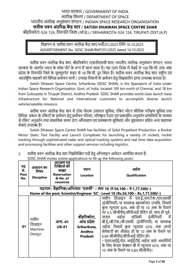 ISRO SDSC Recruitment 2025