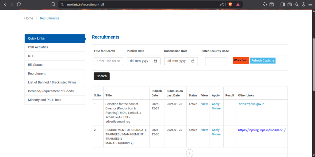 Sarkari Yojana For Farmers 2026 MOIL Recruitment 2026