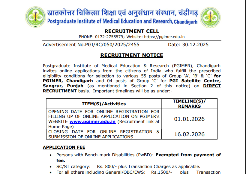 PGIMER Recruitment 2026