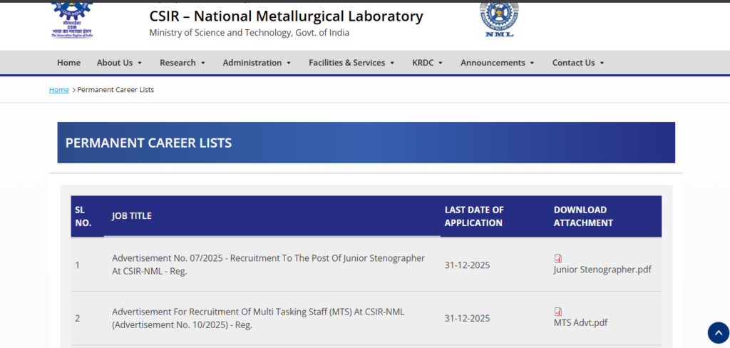 CSIR NML MTS Recruitment 2026 – ऑनलाइन आवेदन कैसे करें?