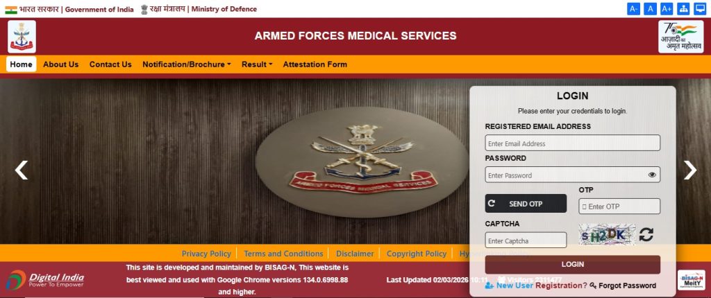 RRB Technician Admit Card 2026 AFMS website Homepage for AFMS SSC Medical Officer Recruitment 2026