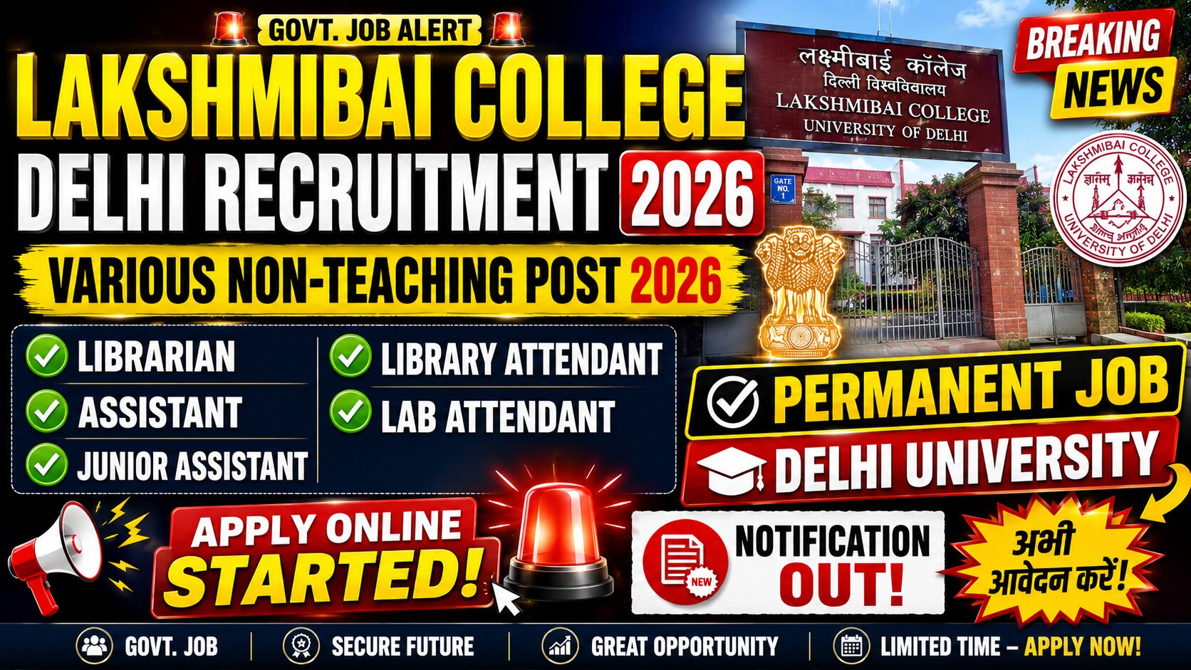 Air Force Agniveer Result 2026 Delhi University Lakshmibai College Non-Teaching Recruitment 2026