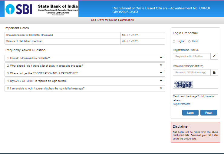 SBI Probationary Officer Admit Card 2026