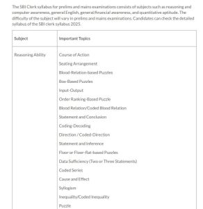 SBI Junior Associate Syllabus 2026 SBI Junior Associate Syllabus 2026