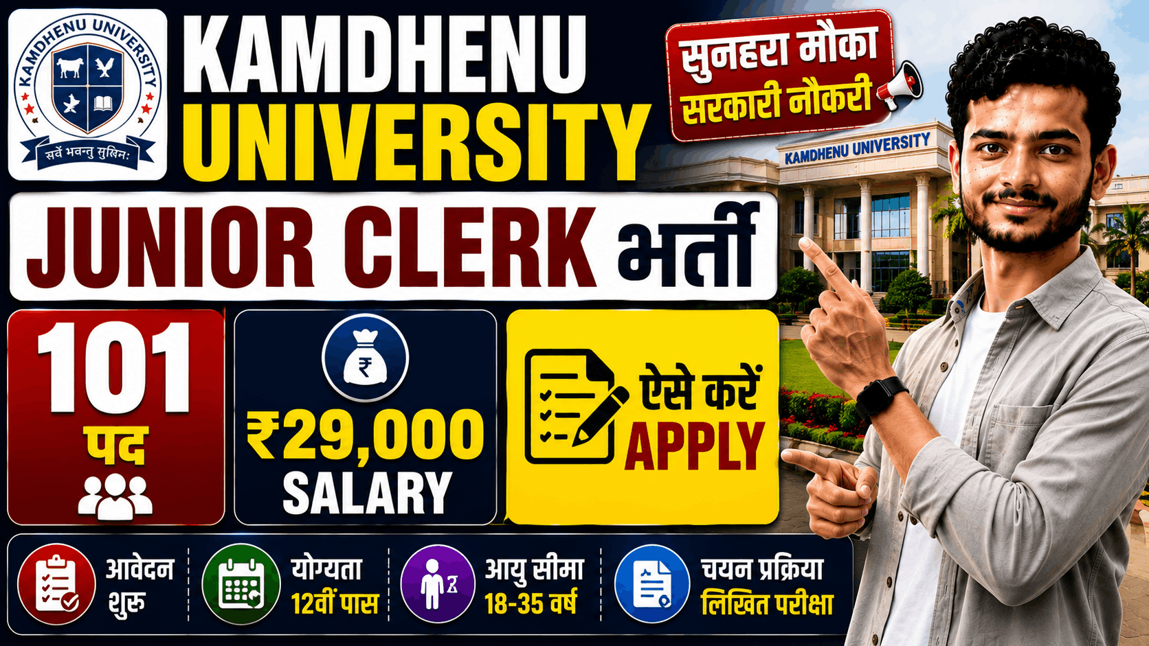 Kamdhenu University Junior Clerk Recruitment 2026